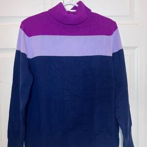 Colorblock Turtleneck Sweater - Purple and Blue